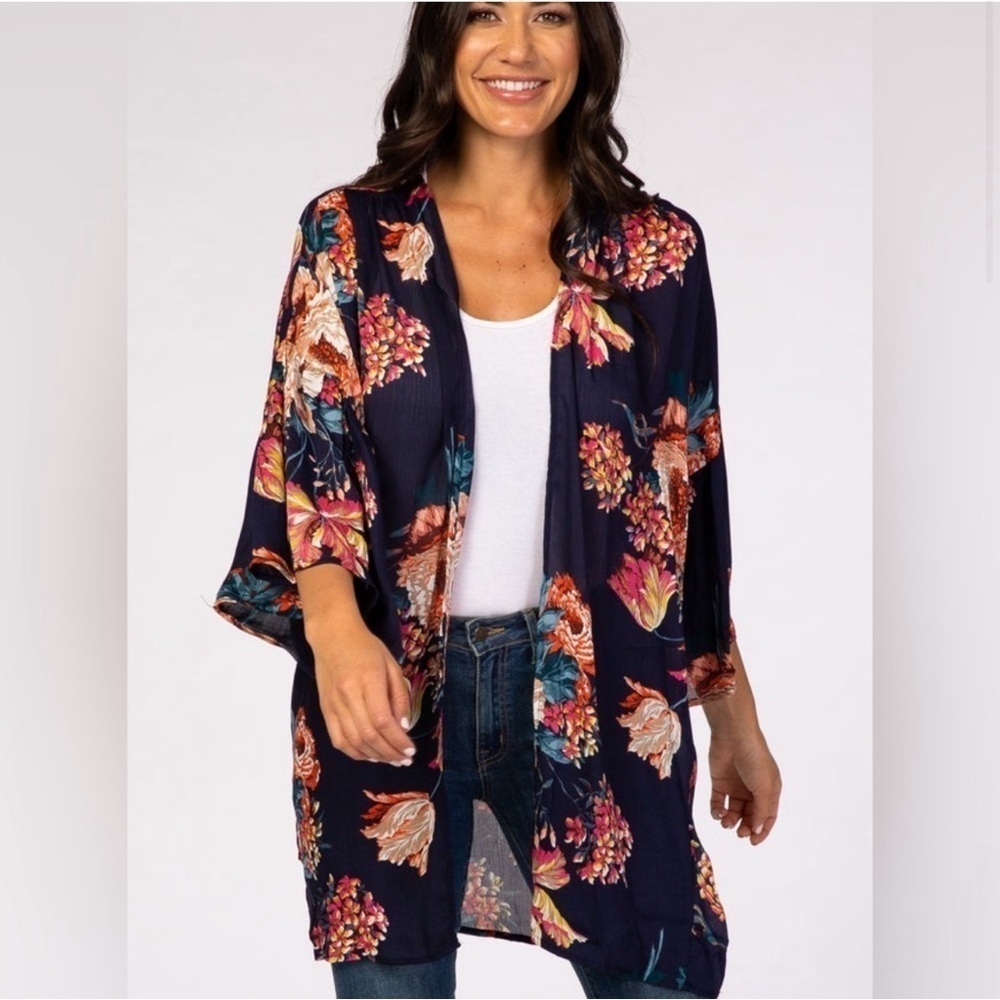 Umgee Floral Kimono Navy Tropical Coverup Oversized
Cardigan S / M